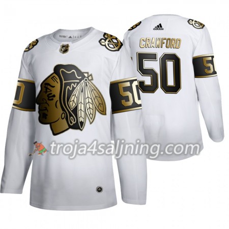Chicago Blackhawks tröja Corey Crawford 50 2019-2020 Adidas Golden Edition Vit Authentic - NHL Tröjor Herr